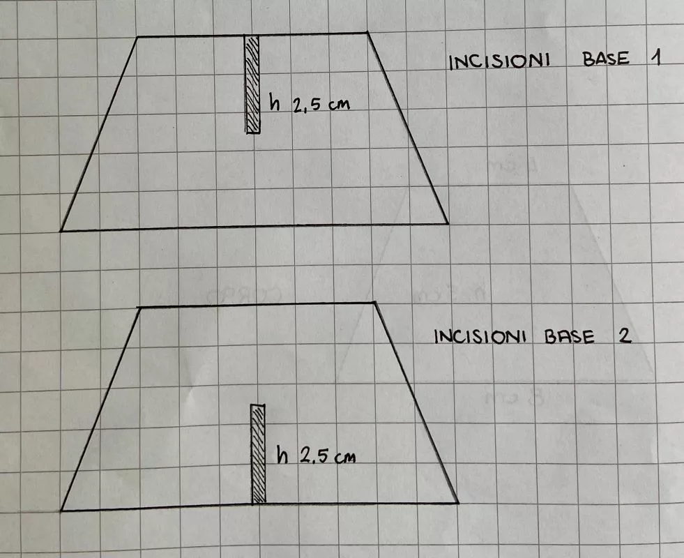 Schema di taglio per le incisioni delle basi dell'albero di Natale in cartone riciclato